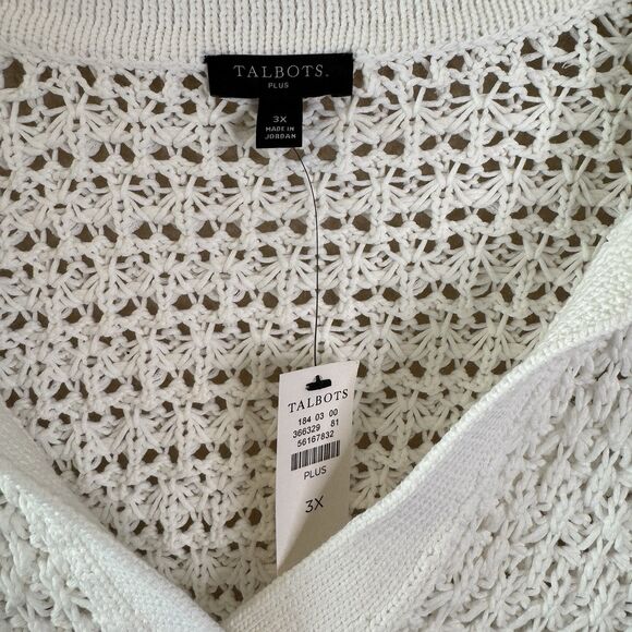 NWT Talbots Sweater Womens Plus 3X Collared Pullover Crochet Open Knit White - Picture 2 of 12